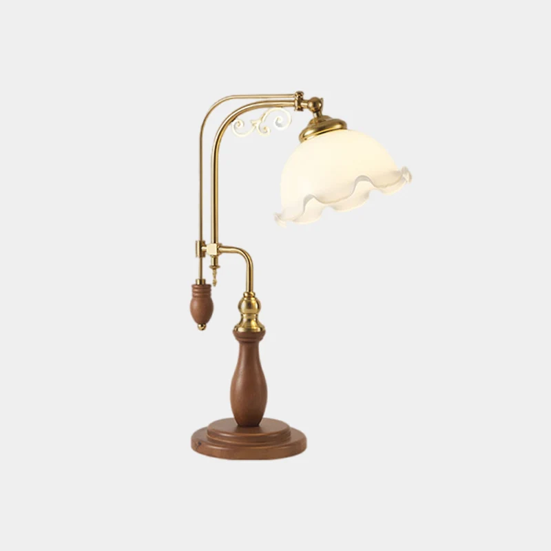 Table / Floor Lamp Vintage Arc Wood Glass Flower Lily of the Valley
