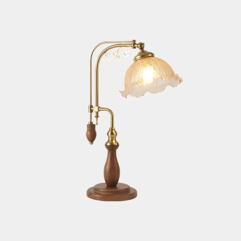 Table / Floor Lamp Vintage Arc Wood Glass Flower Lily of the Valley