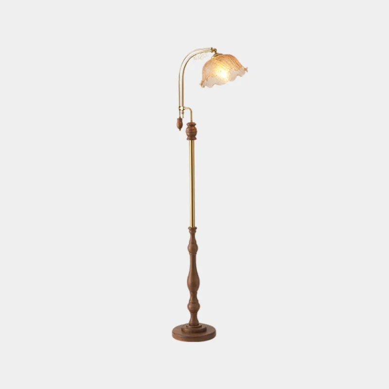 Table / Floor Lamp Vintage Arc Wood Glass Flower Lily of the Valley
