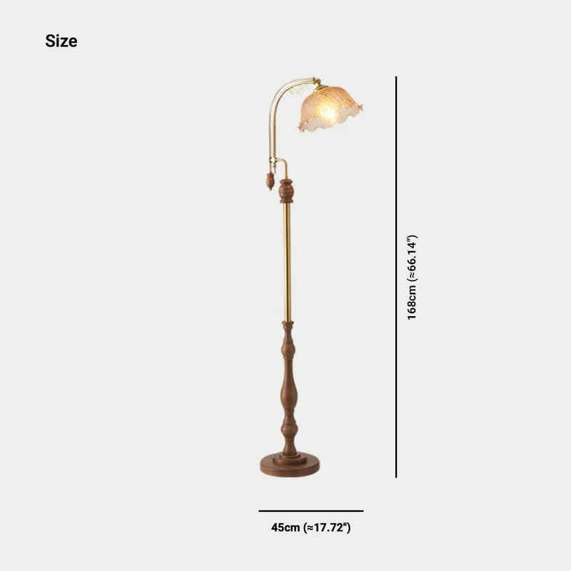 Table / Floor Lamp Vintage Arc Wood Glass Flower Lily of the Valley