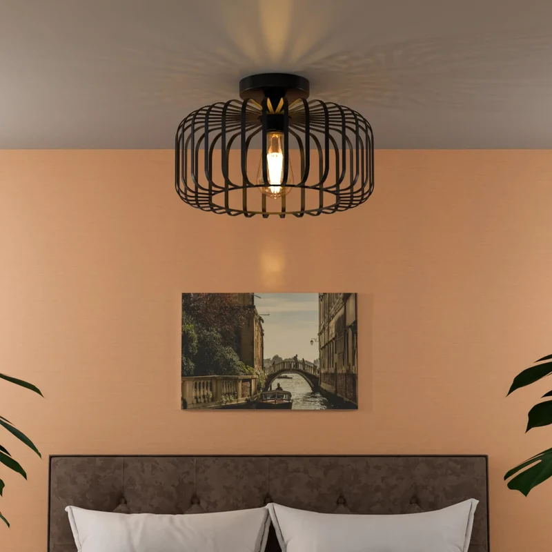 Moderne Deckenleuchte Käfig Schwarz Metall Trommel E27 ~3676