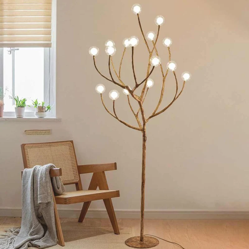 Floor Lamp Retro Natural Metal Tree Branch Multi Globe