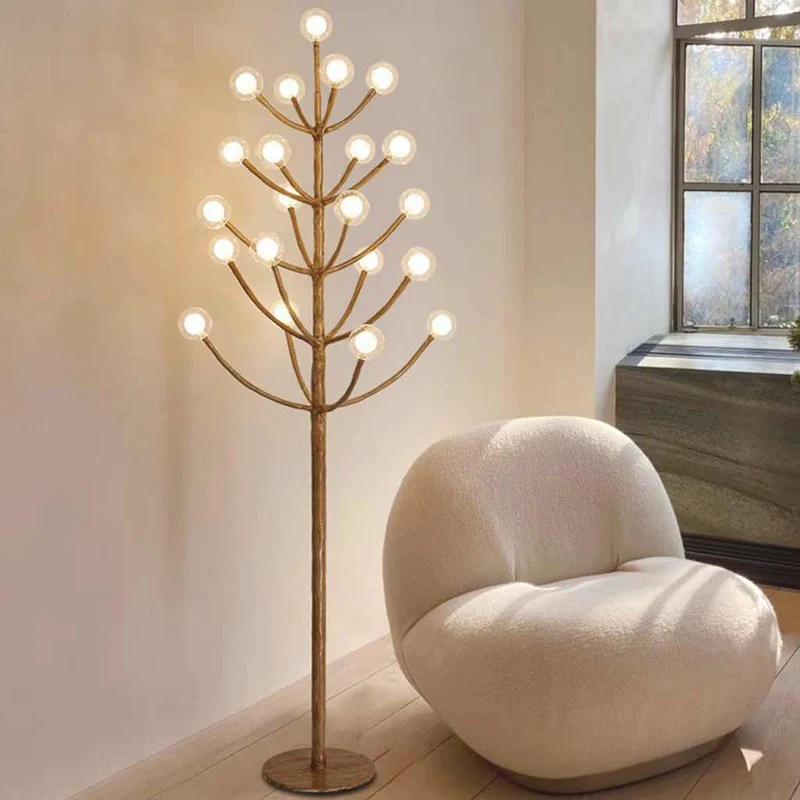 Floor Lamp Retro Natural Metal Tree Branch Multi Globe
