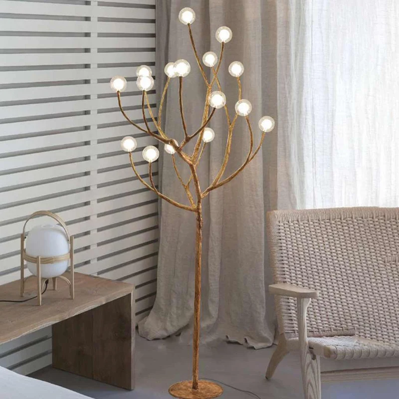 Floor Lamp Retro Natural Metal Tree Branch Multi Globe