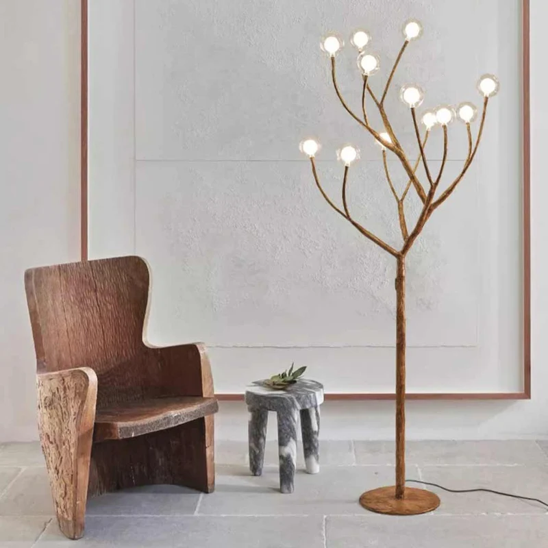 Floor Lamp Retro Natural Metal Tree Branch Multi Globe