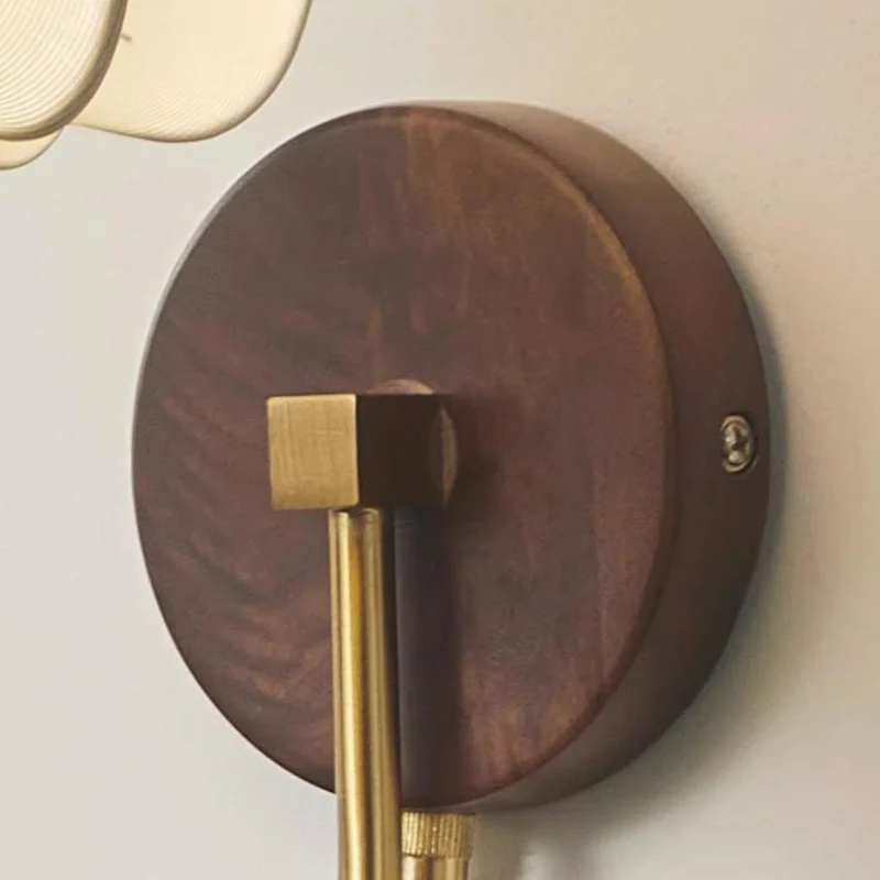 Wall Sconce Light Vintage Walnut Wood with Fabric Shade
