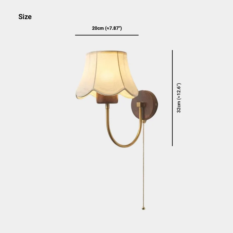 Wall Sconce Light Vintage Walnut Wood with Fabric Shade