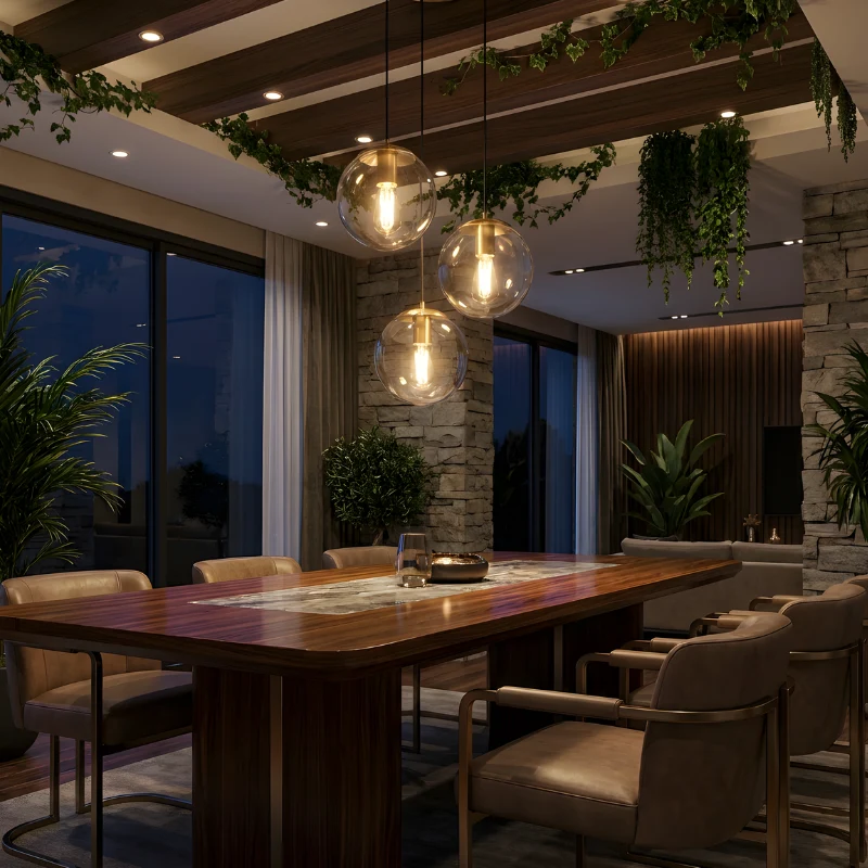 Moderne Pendelleuchte aus goldenem Metall und Glas – Oréclat