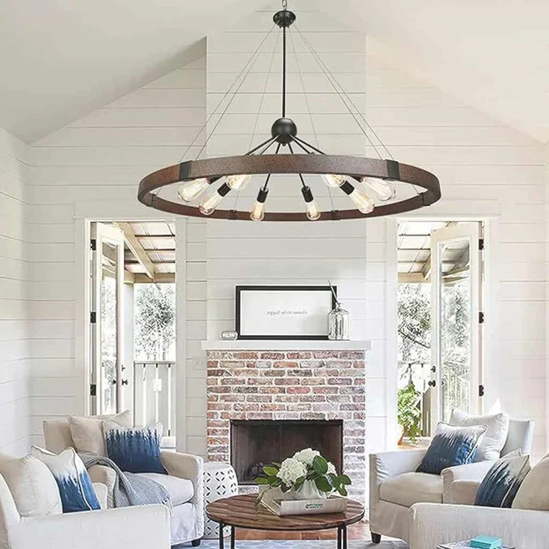 Chandelier Industrial Farmhouse Rustic Large Iron Round Sputnik