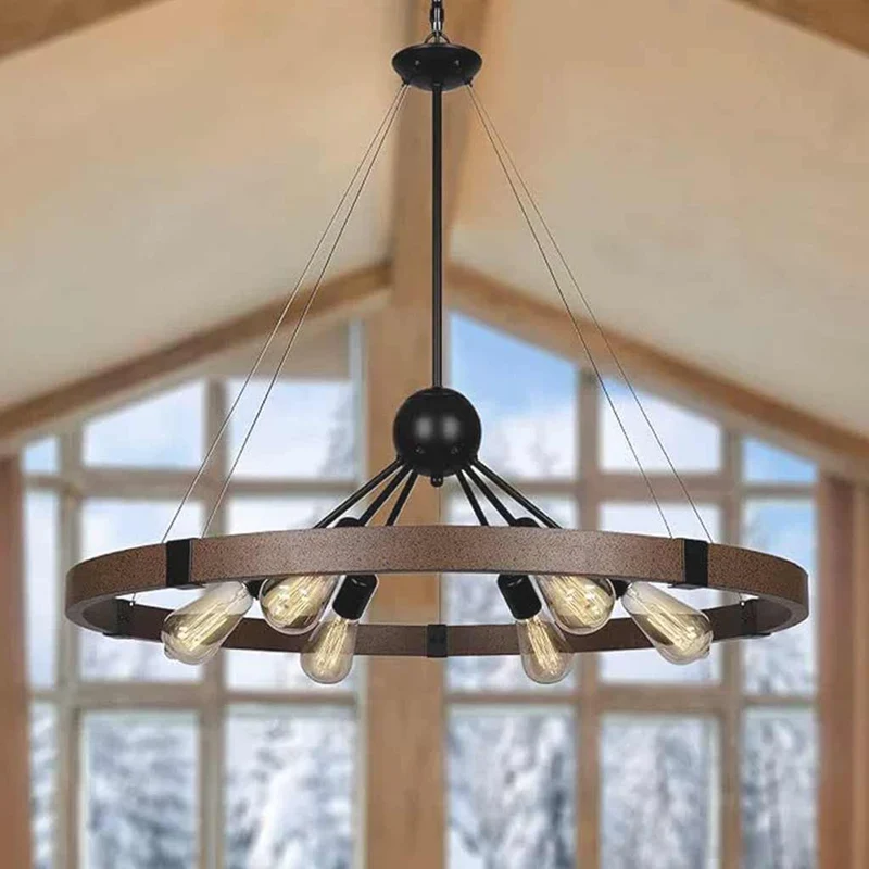 Chandelier Industrial Farmhouse Rustic Large Iron Round Sputnik