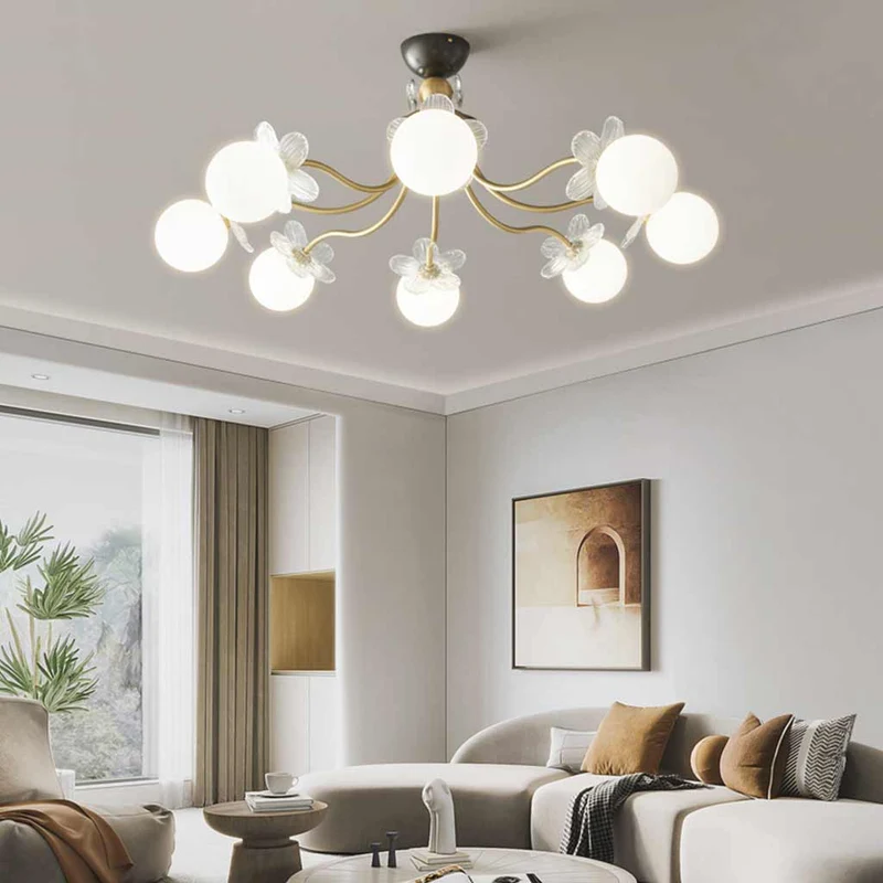 Chandelier Nordic Brass Cherry Blossom Petal Glass Globe