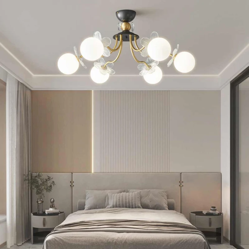 Chandelier Nordic Brass Cherry Blossom Petal Glass Globe