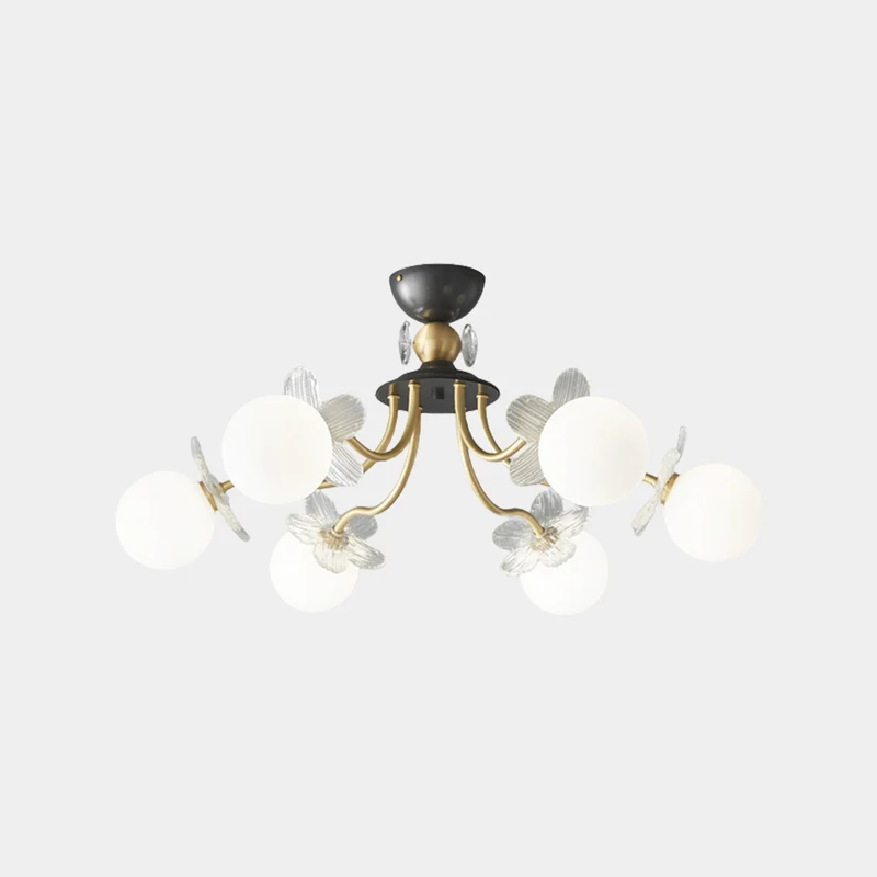 Chandelier Nordic Brass Cherry Blossom Petal Glass Globe