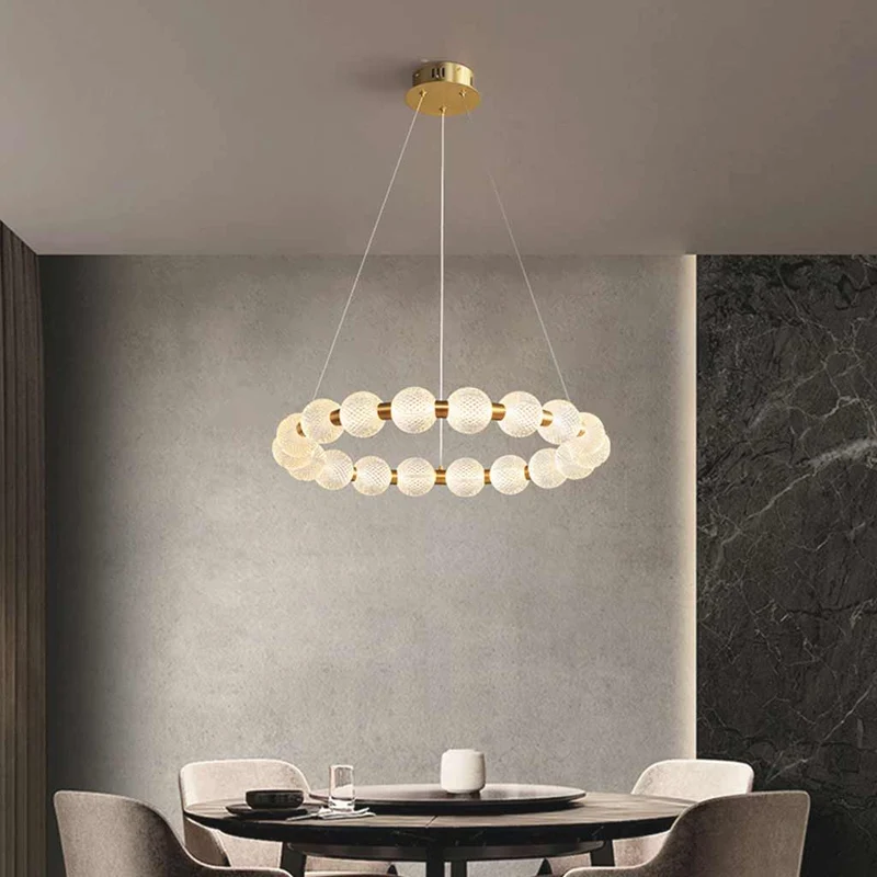 Chandelier Modern Brass Bead Pearl Ring Dimmable LED