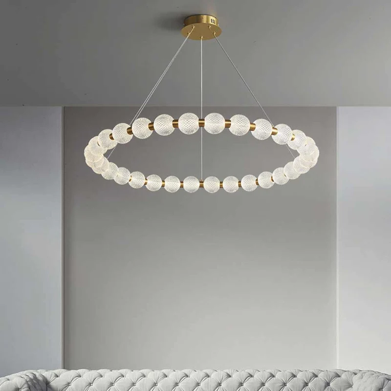Chandelier Modern Brass Bead Pearl Ring Dimmable LED