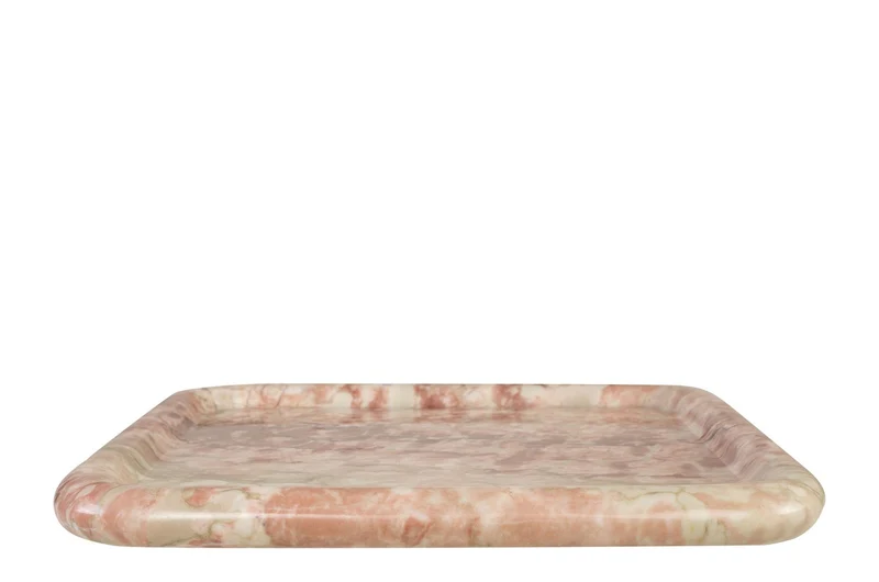 Casa Padrino Luxus Marmor Tablett Rosa 40 x 40 x H. 3,5 cm - Quadratisches Tablett mit flach erhöhtem Rand aus hochwertigem Rosalia Pink Marmor - Luxus Deko Accessoires