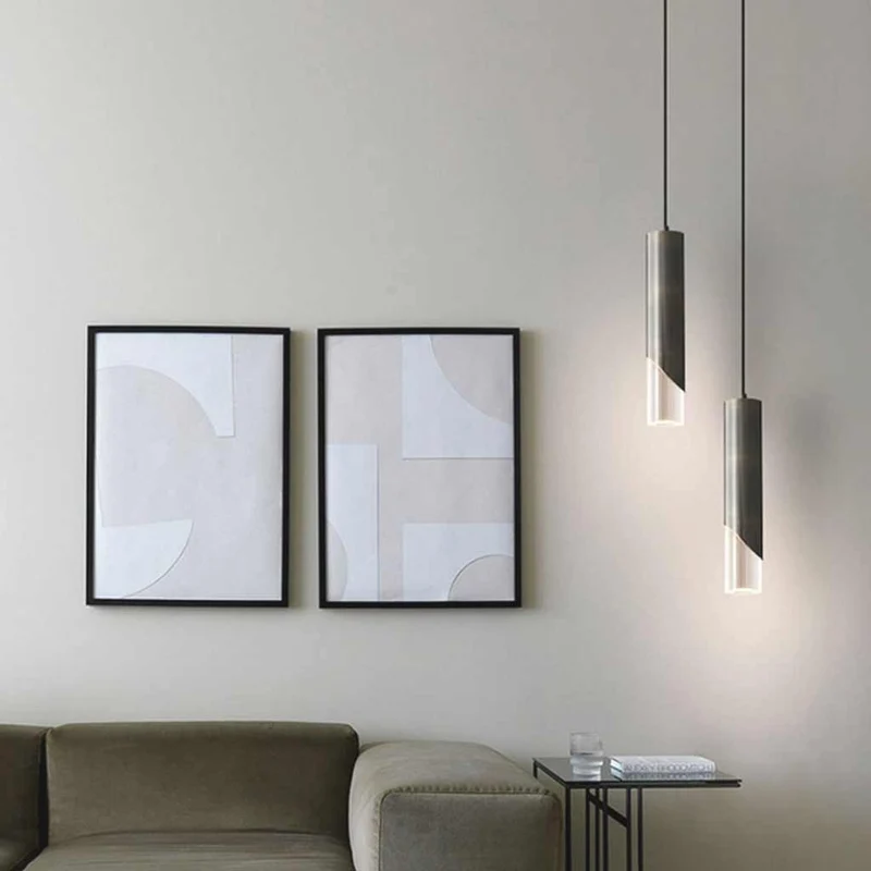Pendant Light Minimalist Small Brass Cylinder, Black / Gold