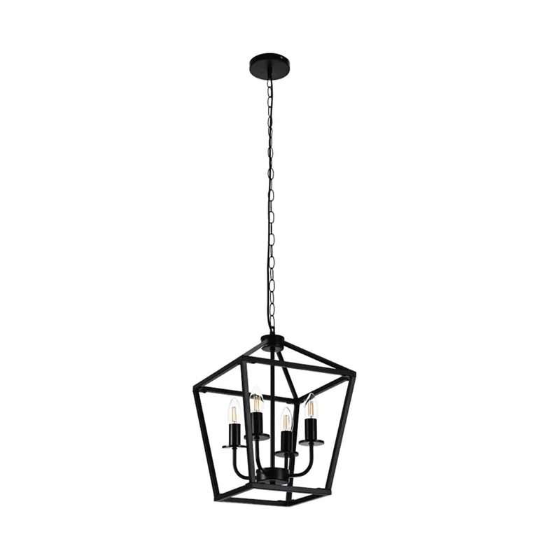 Chandelier Pendant Light Industrial Iron Cage, Black