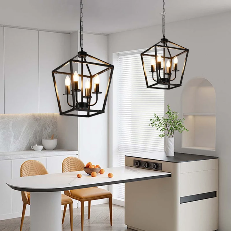Chandelier Pendant Light Industrial Iron Cage, Black