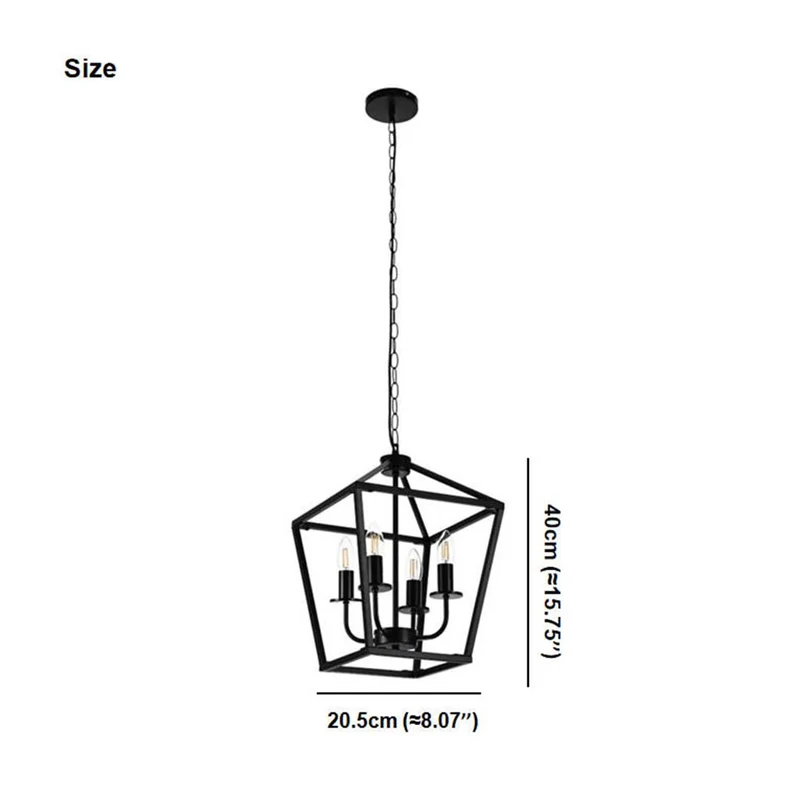Chandelier Pendant Light Industrial Iron Cage, Black