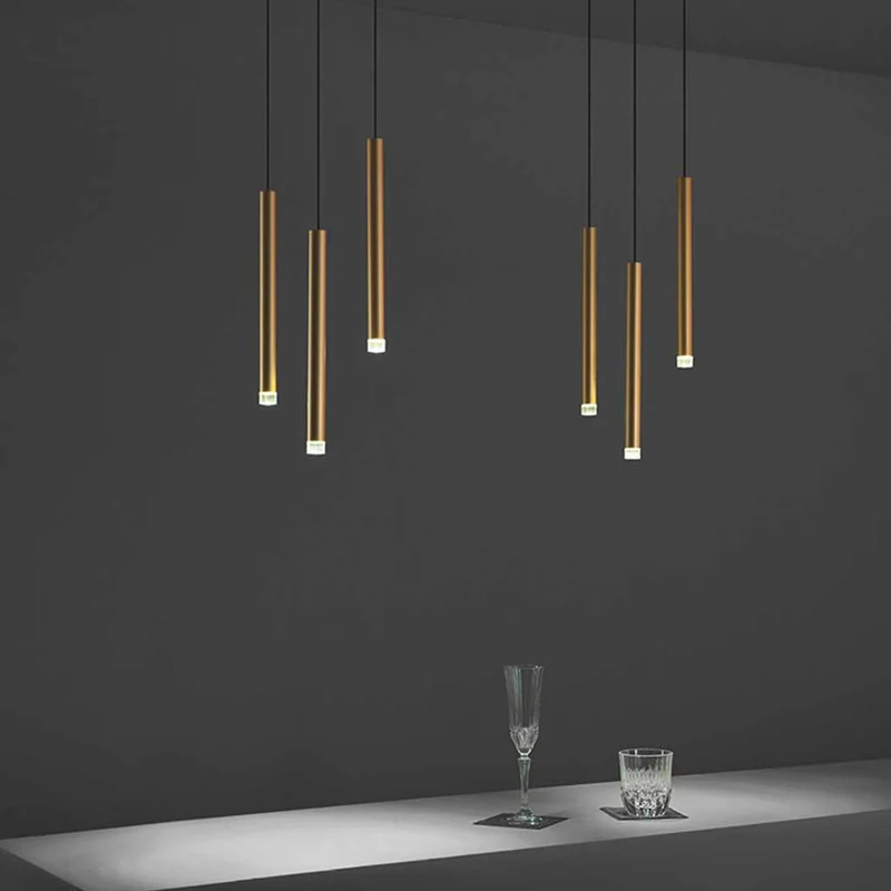 Hanging Pendant Light Minimalist Slim Tube, Gold