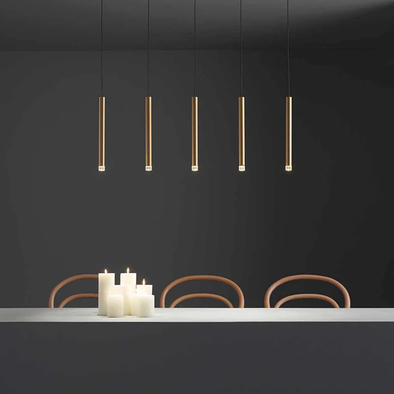 Hanging Pendant Light Minimalist Slim Tube, Gold