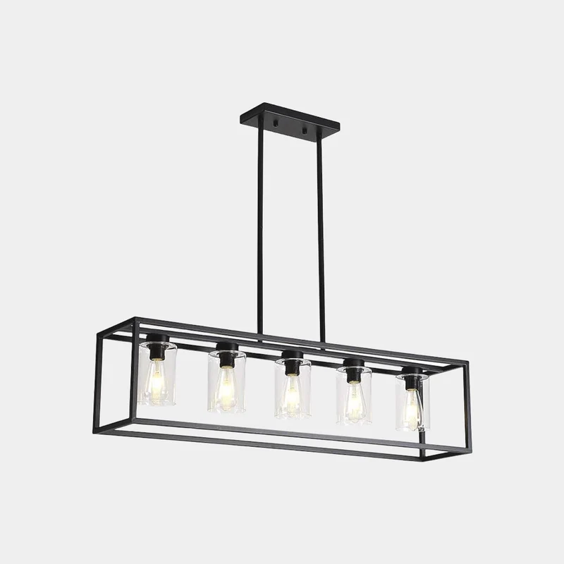 Chandelier Industrial Farmhouse Linear Rectangle, Black