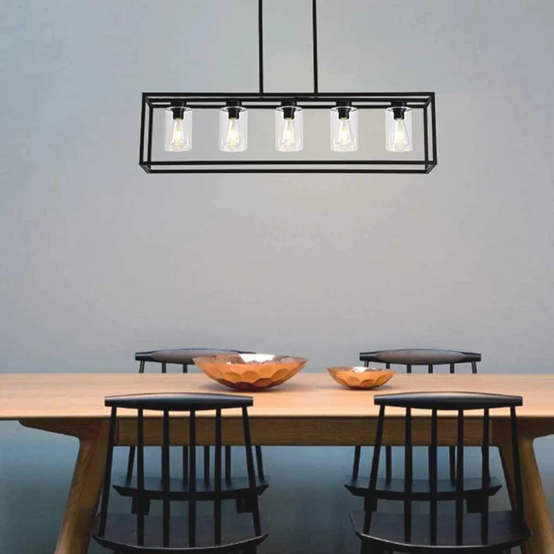 Chandelier Industrial Farmhouse Linear Rectangle, Black