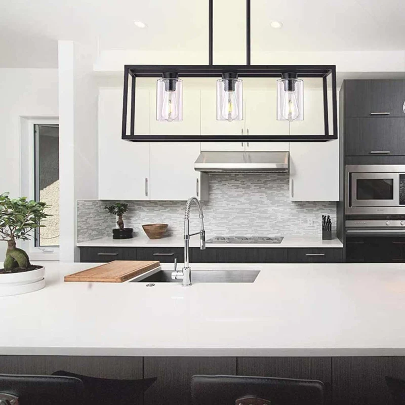 Chandelier Industrial Farmhouse Linear Rectangle, Black