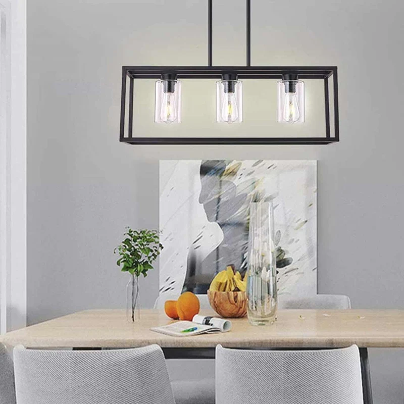 Chandelier Industrial Farmhouse Linear Rectangle, Black