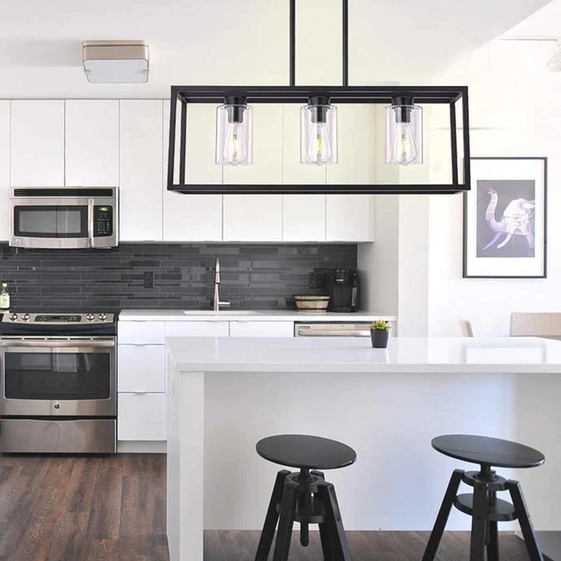 Chandelier Industrial Farmhouse Linear Rectangle, Black