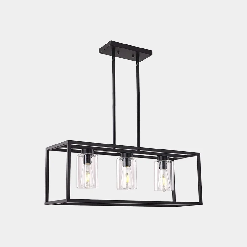 Chandelier Industrial Farmhouse Linear Rectangle, Black