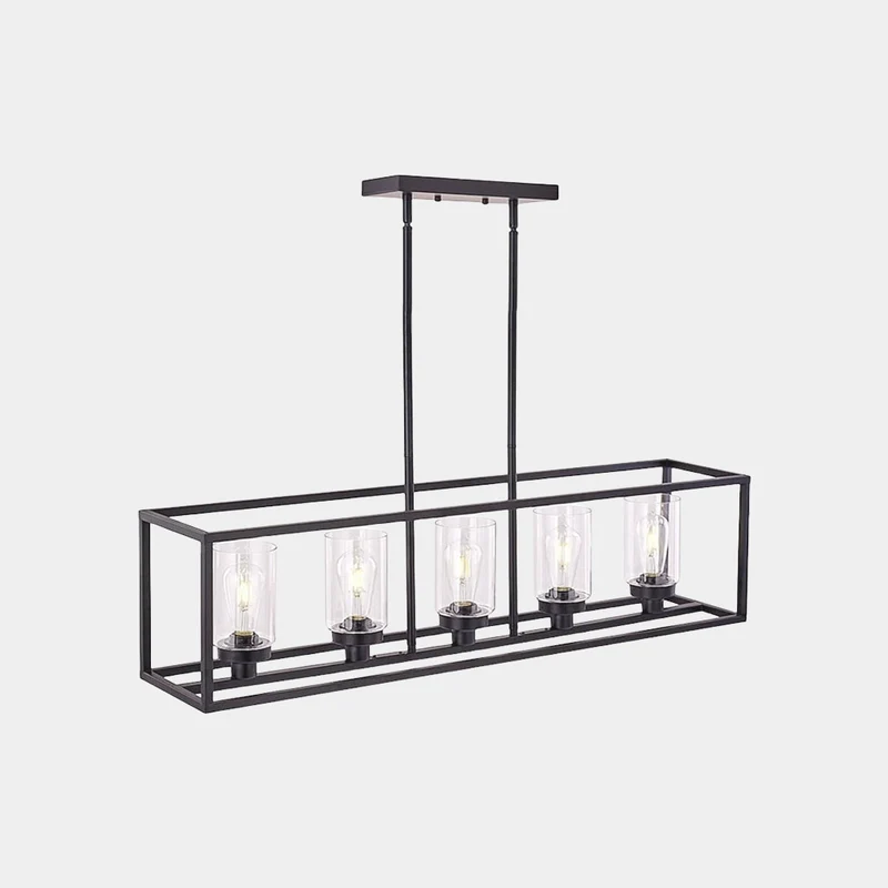 Chandelier Industrial Farmhouse Linear Rectangle, Black