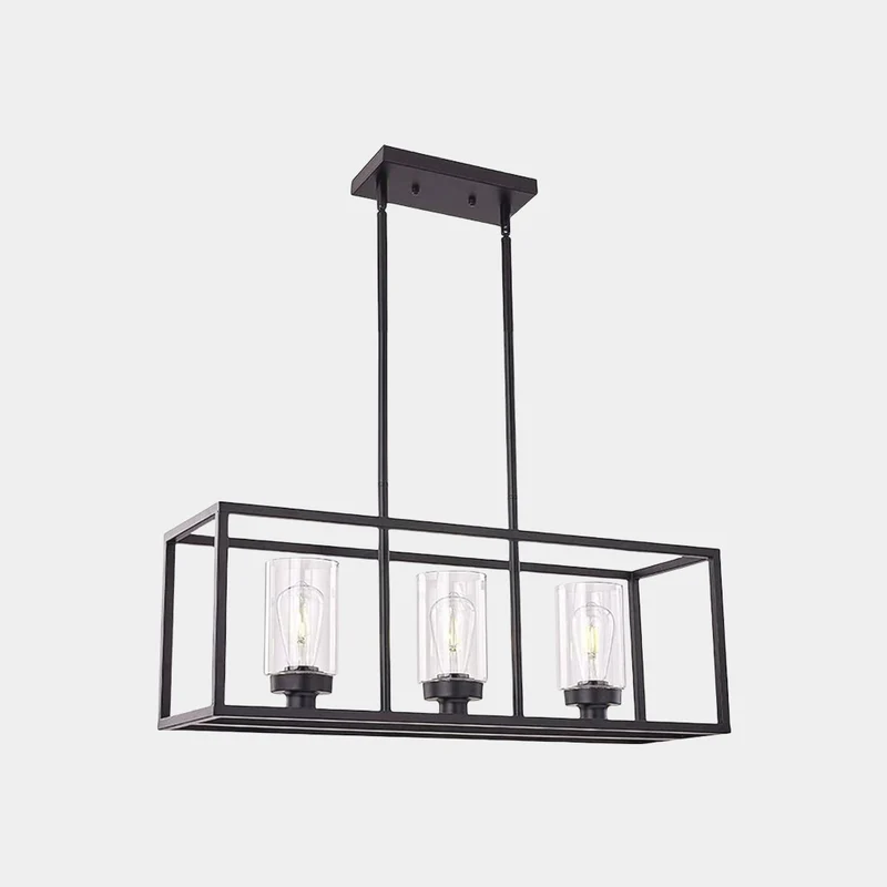 Chandelier Industrial Farmhouse Linear Rectangle, Black