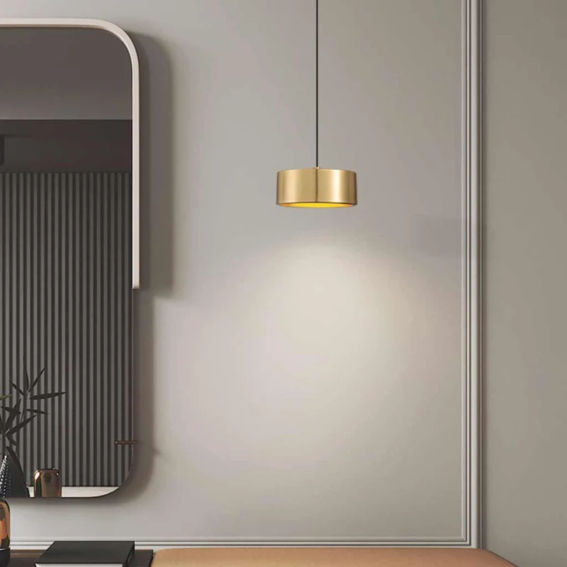 Pendant Light Small Minimalist Brass Cylinder LED, Black / Gold
