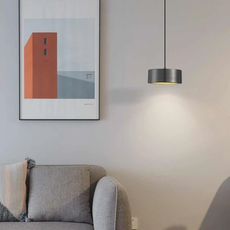 Pendant Light Small Minimalist Brass Cylinder LED, Black / Gold