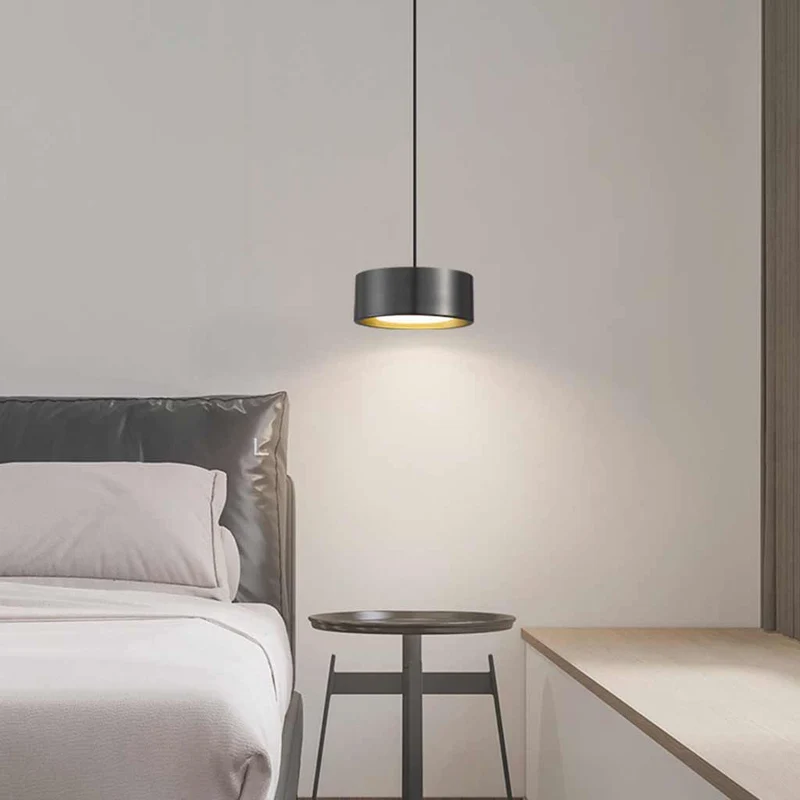 Pendant Light Small Minimalist Brass Cylinder LED, Black / Gold
