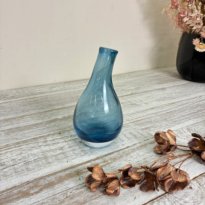 Glasvase Tropfenvase Flaschenform Rauchglas Blau Vase Gebraucht