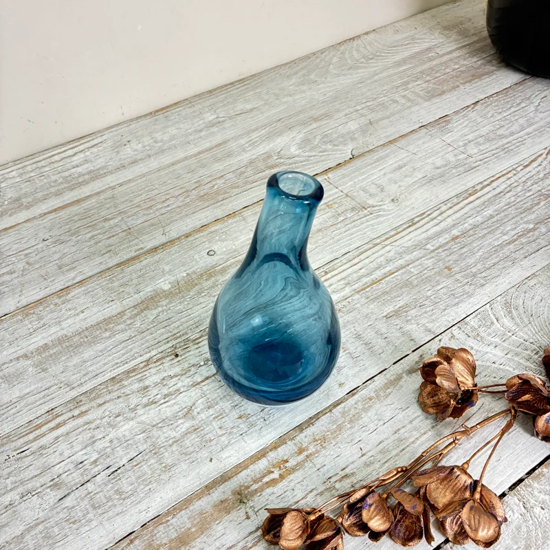 Glasvase Tropfenvase Flaschenform Rauchglas Blau Vase Gebraucht