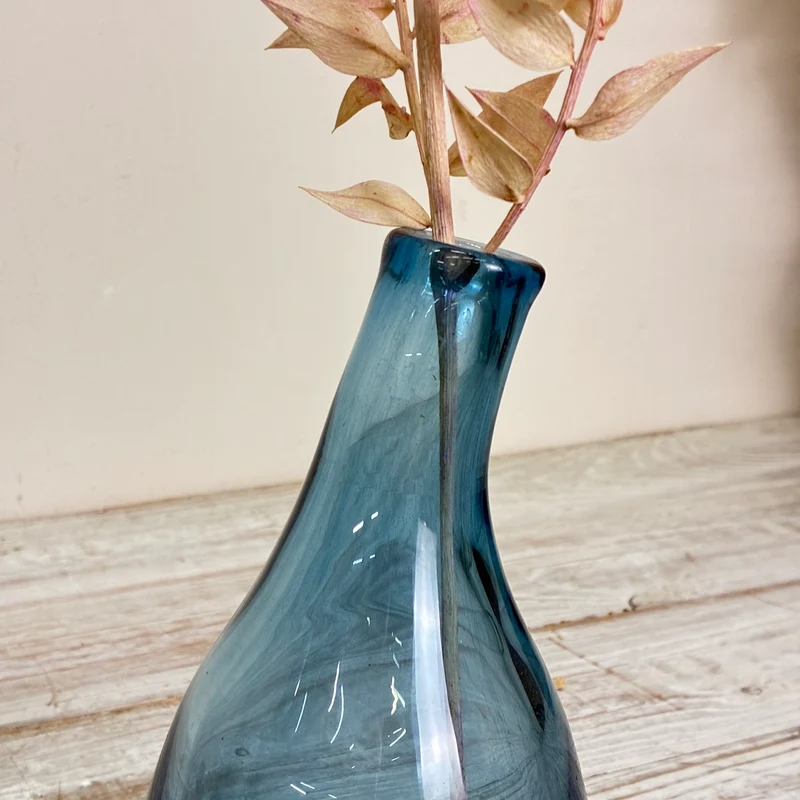 Glasvase Tropfenvase Flaschenform Rauchglas Blau Vase Gebraucht