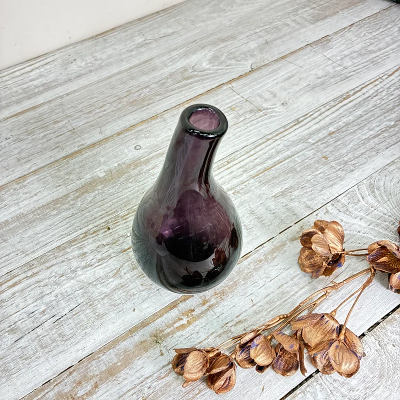 Glasvase Tropfenvase Flaschenform Rauchglas Violett Vase Gebraucht