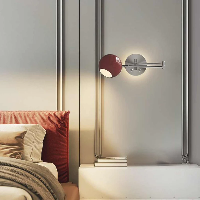 Wall Sconce Light Cream Adjustable LED Swing Arm, Yellow / Red