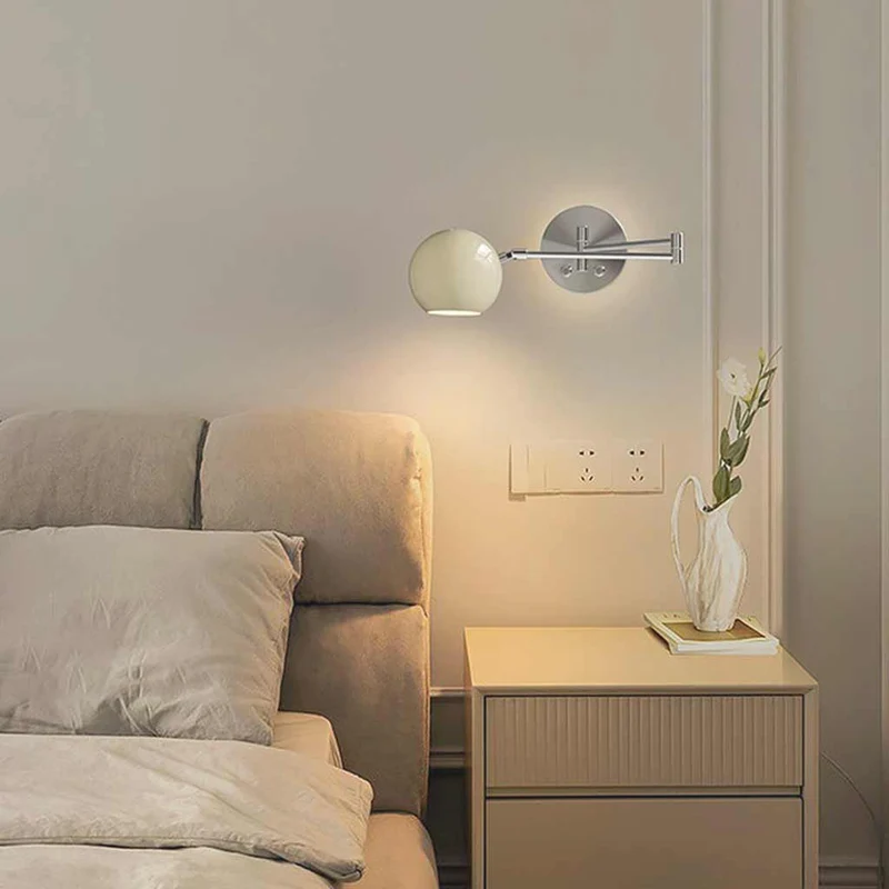 Wall Sconce Light Cream Adjustable LED Swing Arm, Yellow / Red