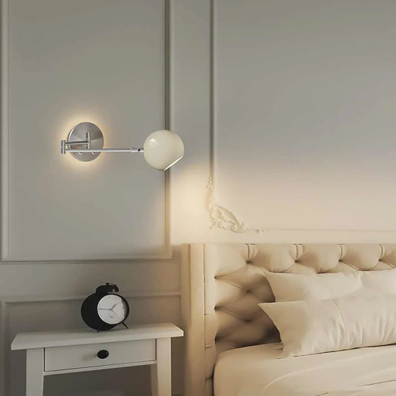 Wall Sconce Light Cream Adjustable LED Swing Arm, Yellow / Red