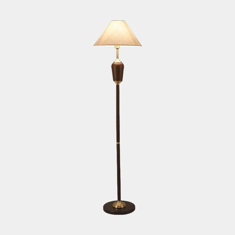 Table / Floor Lamp Vintage Wood Brass with Cloth Shade