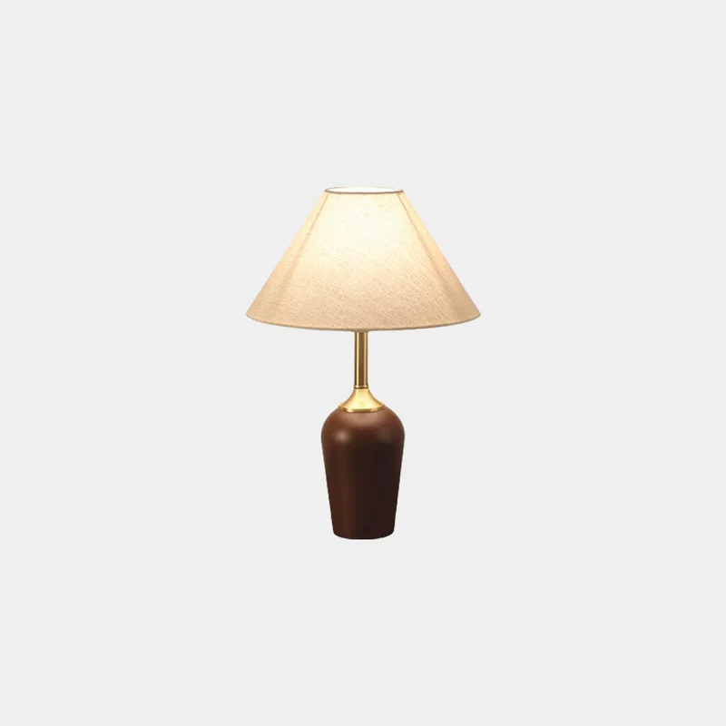 Table / Floor Lamp Vintage Wood Brass with Cloth Shade