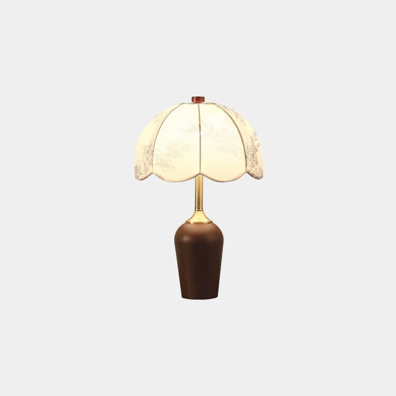 Table / Floor Lamp Vintage Wood Brass with Cloth Shade