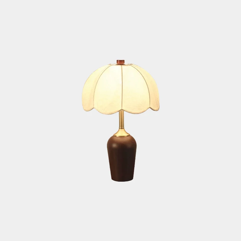 Table / Floor Lamp Vintage Wood Brass with Cloth Shade