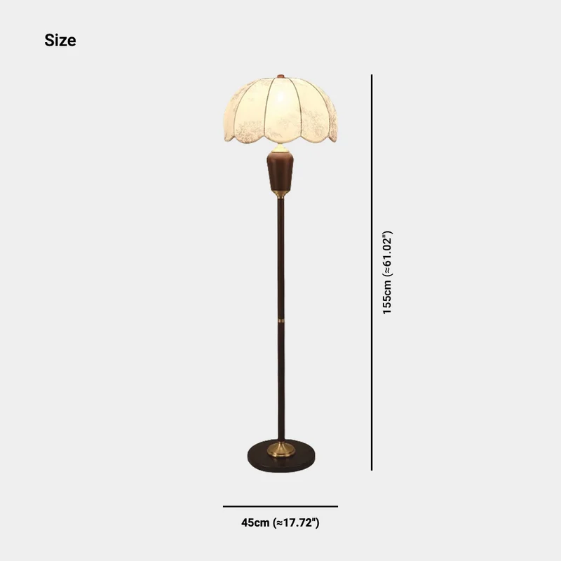 Table / Floor Lamp Vintage Wood Brass with Cloth Shade