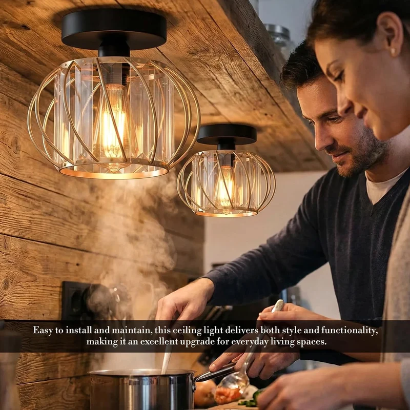 Mini Kristall Deckenleuchte Käfig | E27 Semi-Unterputz Modern Lampe Ø 18cm ~ 3714